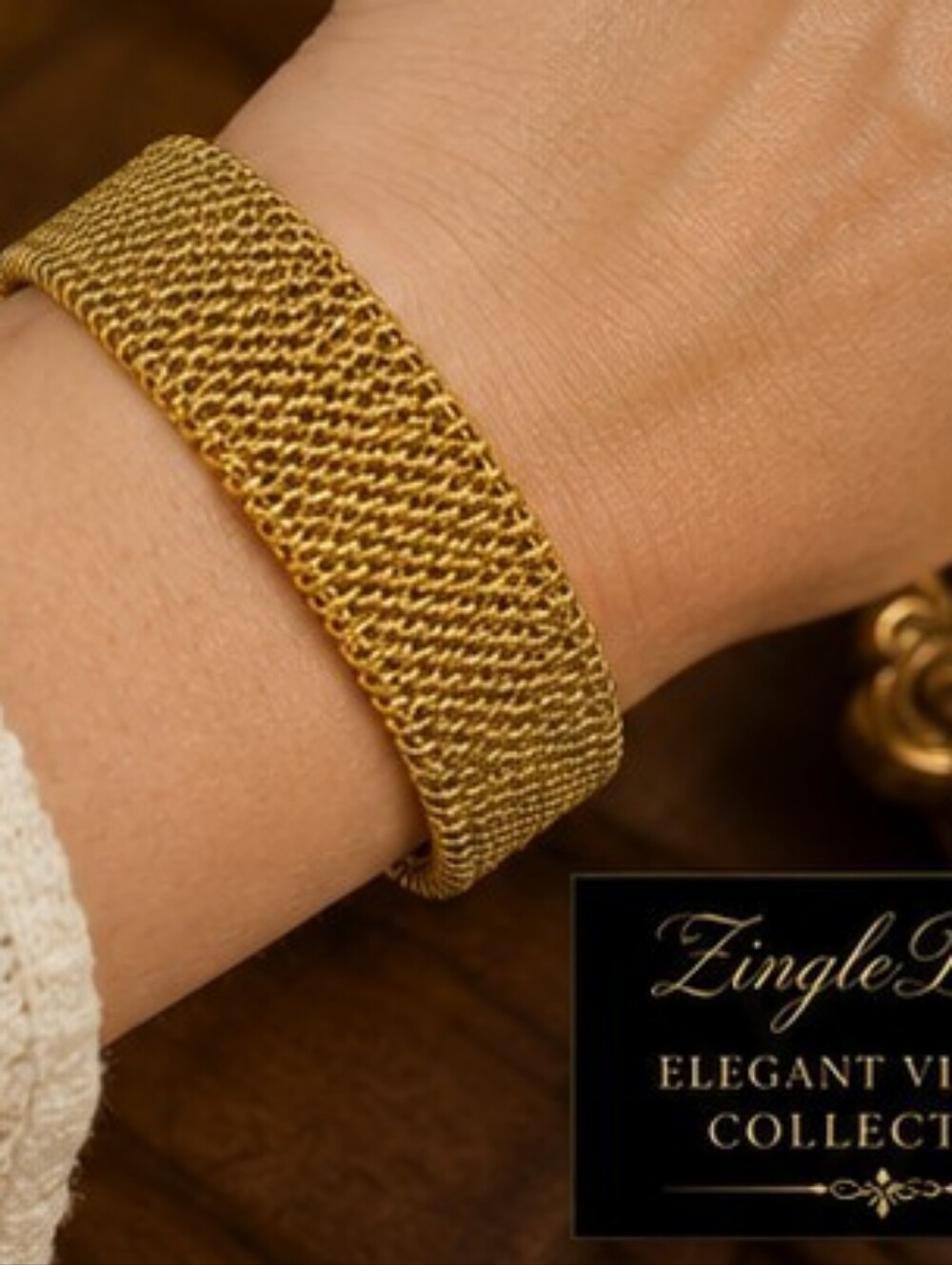 Vintage Gold Tone Wide Mesh Cuff Bracelet Woven Open Bangle Fits Up To 8.5 Inch - Picture 2 of 10